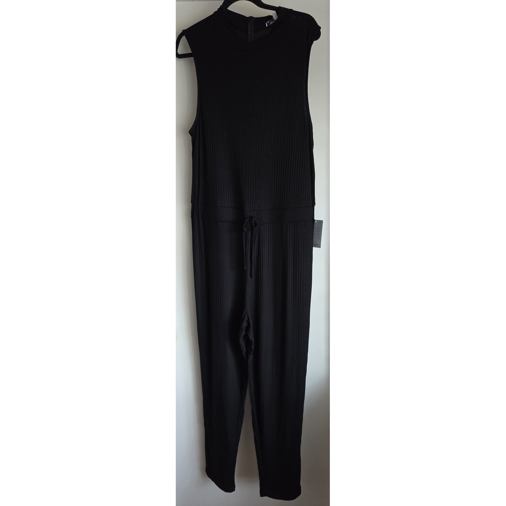 NWT The Vanity Room Jumpsuit XL Black Ribbed Sleeveless Collared NWT Romper